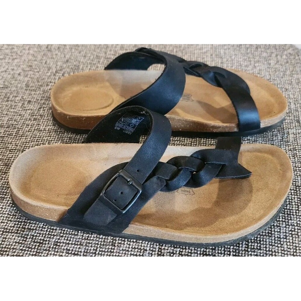 Genuine Leather Insole Sandals Size 9M By Cushionaire Black Braid‎ EUC